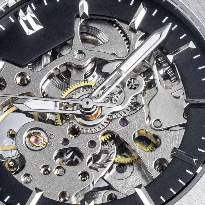 Luxury men's automatic watch with custom logo, made from durable stainless steel and silicone, featuring a 41mm dial diameter, 3ATM water resistance, and compliance with FCC, CE, and RoHS certificates ensuring safety standards and market access.