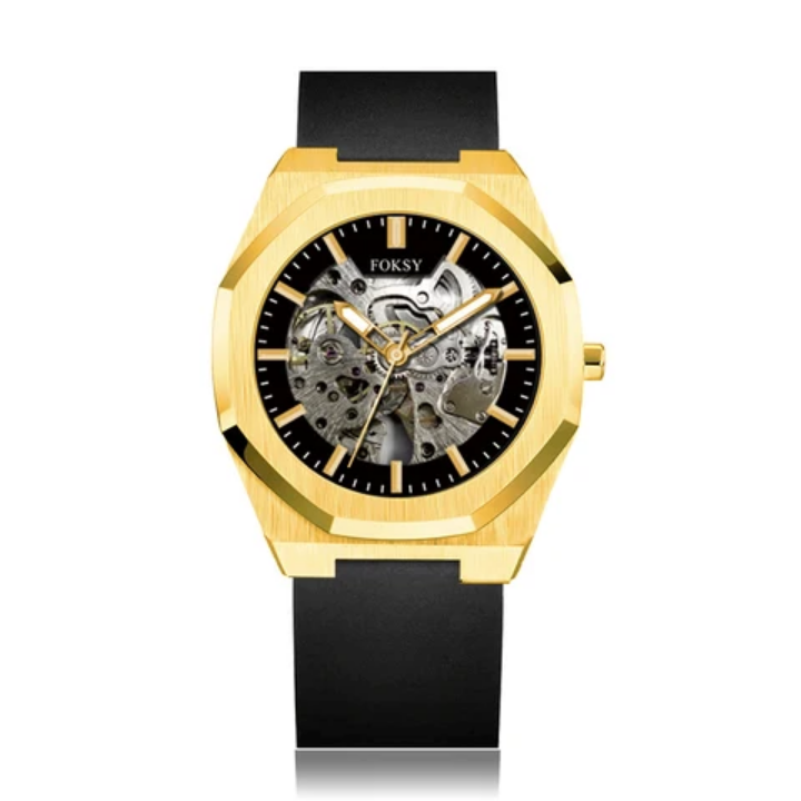 Luxury men's automatic watch with custom logo, made from durable stainless steel and silicone, featuring a 41mm dial diameter, 3ATM water resistance, and compliance with FCC, CE, and RoHS certificates ensuring safety standards and market access.